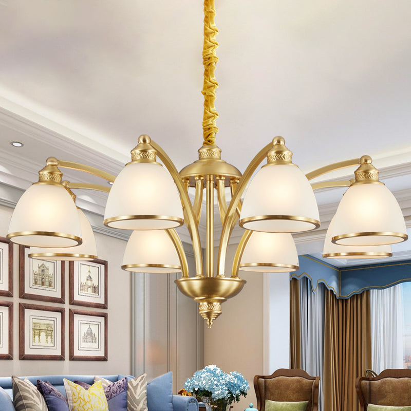 Bowl Ivory Glass Chandelier Lamp Colonial 3/5/8 Bulbs Gold - Rebooters