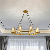 6/8-Bulb Cone Hanging Chandelier Colonialist Gold Clear Glass - Rebooters