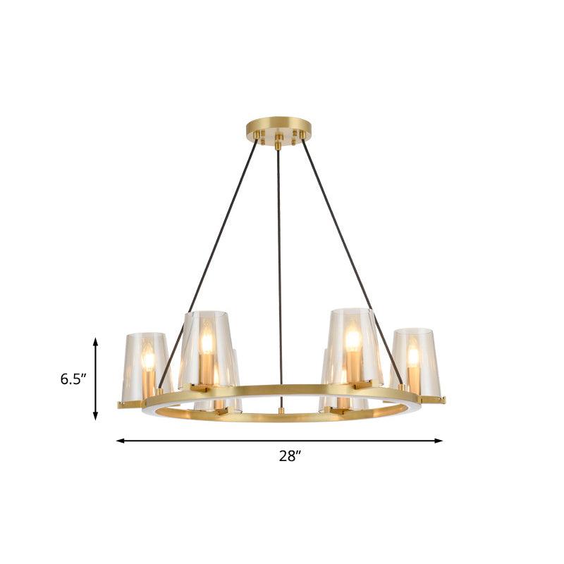 6/8-Bulb Cone Hanging Chandelier Colonialist Gold Clear Glass - Rebooters