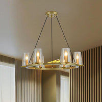 6/8-Bulb Cone Hanging Chandelier Colonialist Gold Clear Glass - Rebooters