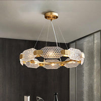 8-Head Octagon Chandelier Light Colonialist Gold Clear Glass - Rebooters