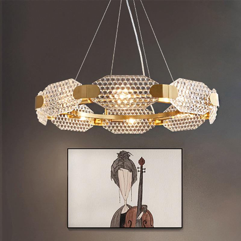 8-Head Octagon Chandelier Light Colonialist Gold Clear Glass - Rebooters