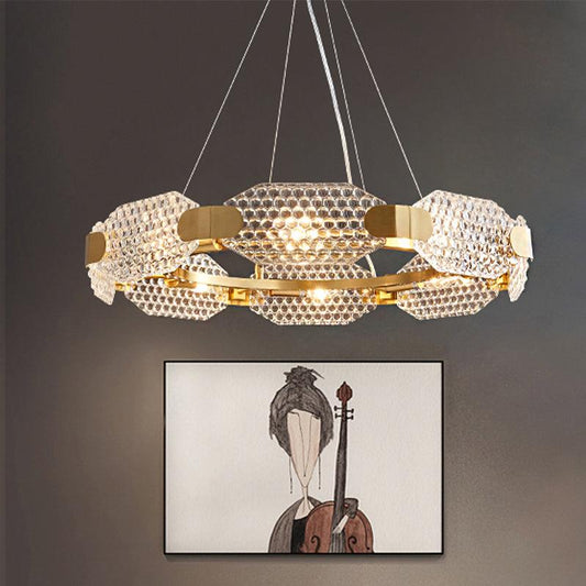 8-Head Octagon Chandelier Light Colonialist Gold Clear Glass - Rebooters