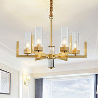 6-Light Clear Glass Chandelier Lamp Colonialism Gold Column - Rebooters