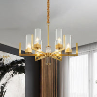 6-Light Clear Glass Chandelier Lamp Colonialism Gold Column - Rebooters