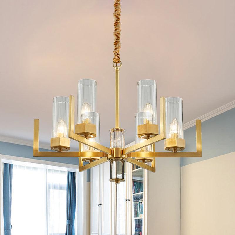 6-Light Clear Glass Chandelier Lamp Colonialism Gold Column - Rebooters