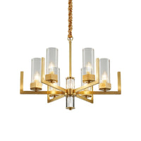 6-Light Clear Glass Chandelier Lamp Colonialism Gold Column - Rebooters