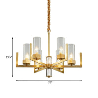 6-Light Clear Glass Chandelier Lamp Colonialism Gold Column - Rebooters