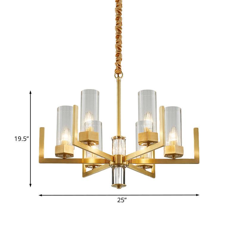6-Light Clear Glass Chandelier Lamp Colonialism Gold Column - Rebooters