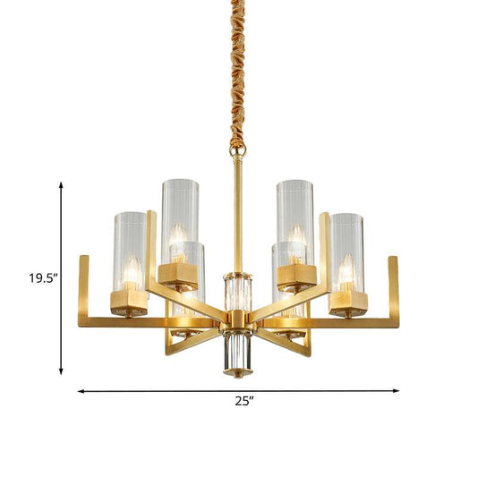 6-Light Clear Glass Chandelier Lamp Colonialism Gold Column - Rebooters
