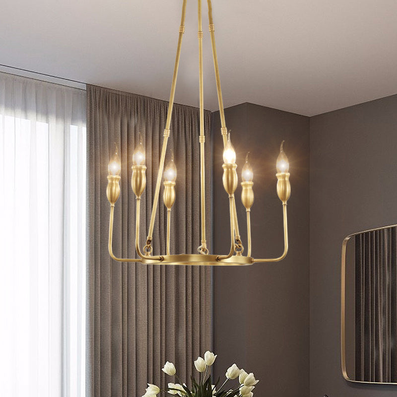 6/8 Bulbs Candle Ceiling Chandelier Colonial Gold Metal Light - Rebooters