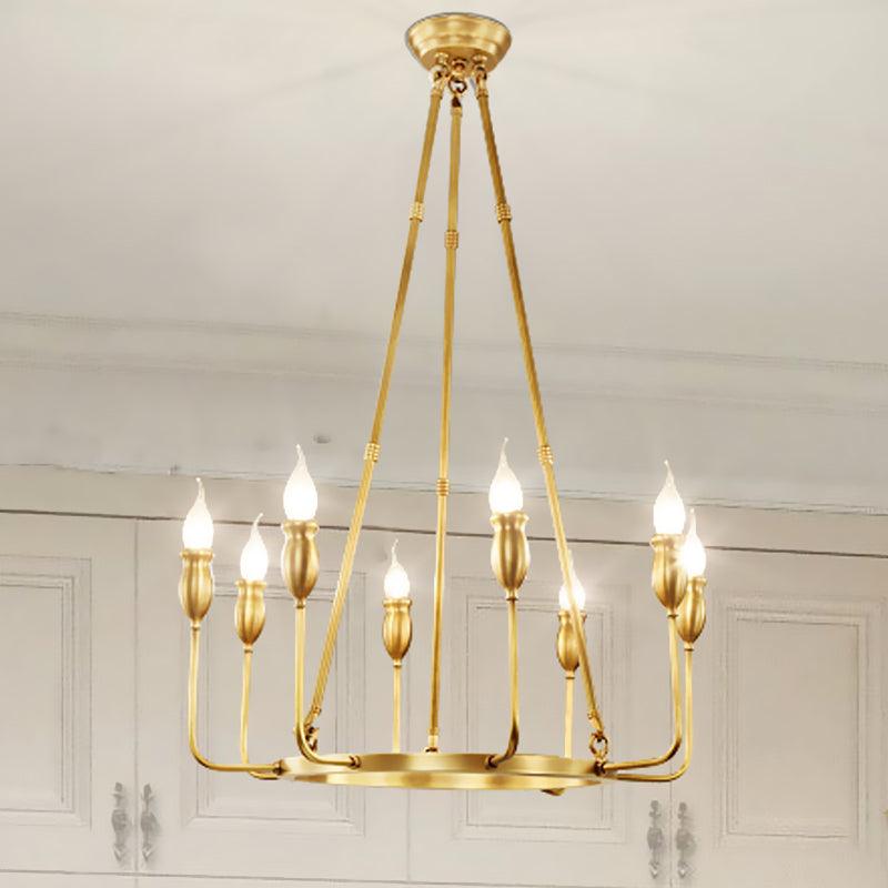 6/8 Bulbs Candle Ceiling Chandelier Colonial Gold Metal Light - Rebooters
