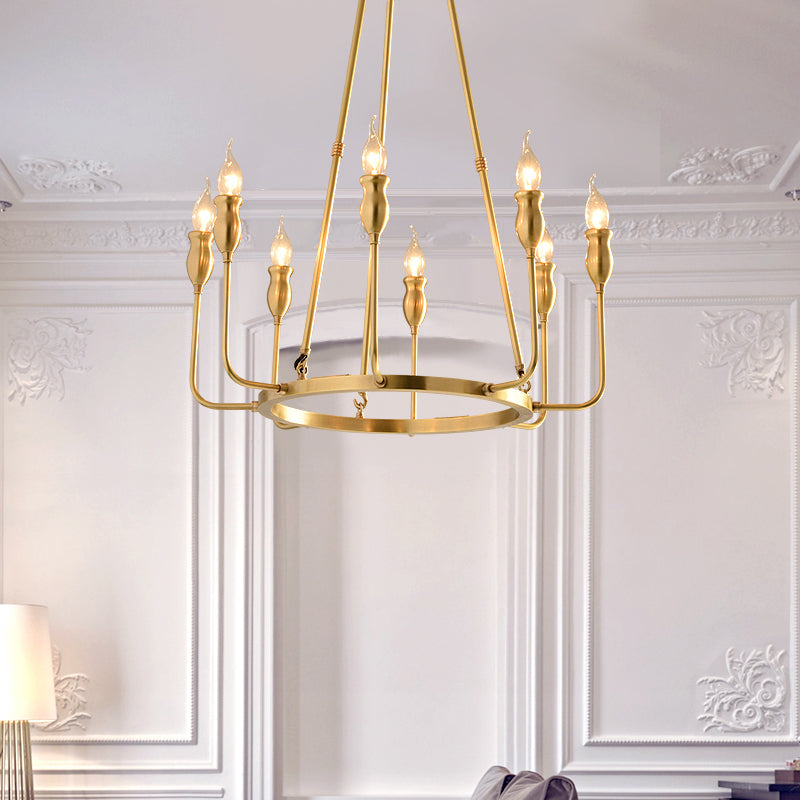 6/8 Bulbs Candle Ceiling Chandelier Colonial Gold Metal Light - Rebooters