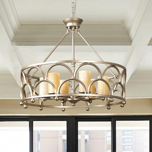 8 Lights Marble Pendant Chandelier Traditional Gold Lamp - Rebooters