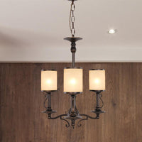 Beige Glass Black Chandelier Lamp Cylindrical 3/6/8 Heads Pendant Ceiling Light - Rebooters