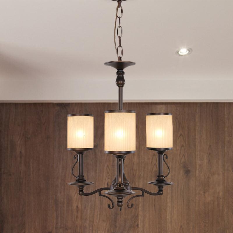 Beige Glass Black Chandelier Lamp Cylindrical 3/6/8 Heads Pendant Ceiling Light - Rebooters