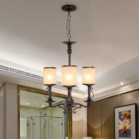 Beige Glass Black Chandelier Lamp Cylindrical 3/6/8 Heads Pendant Ceiling Light - Rebooters