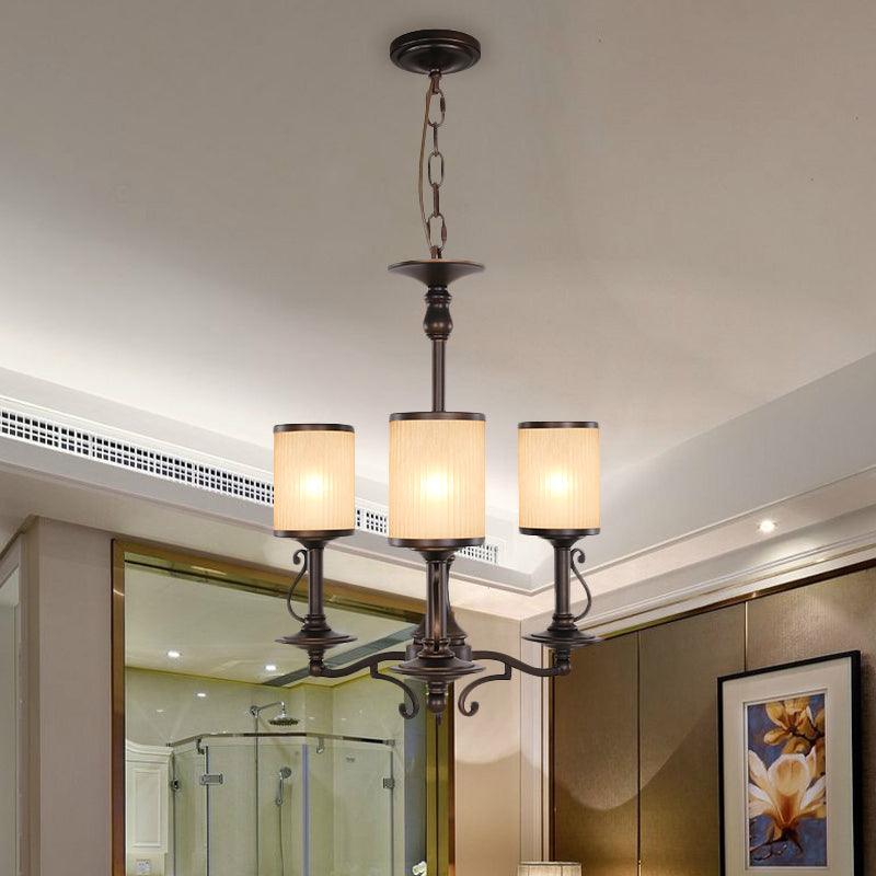 Beige Glass Black Chandelier Lamp Cylindrical 3/6/8 Heads Pendant Ceiling Light - Rebooters