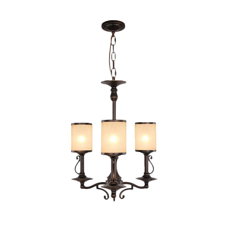 Beige Glass Black Chandelier Lamp Cylindrical 3/6/8 Heads Pendant Ceiling Light - Rebooters