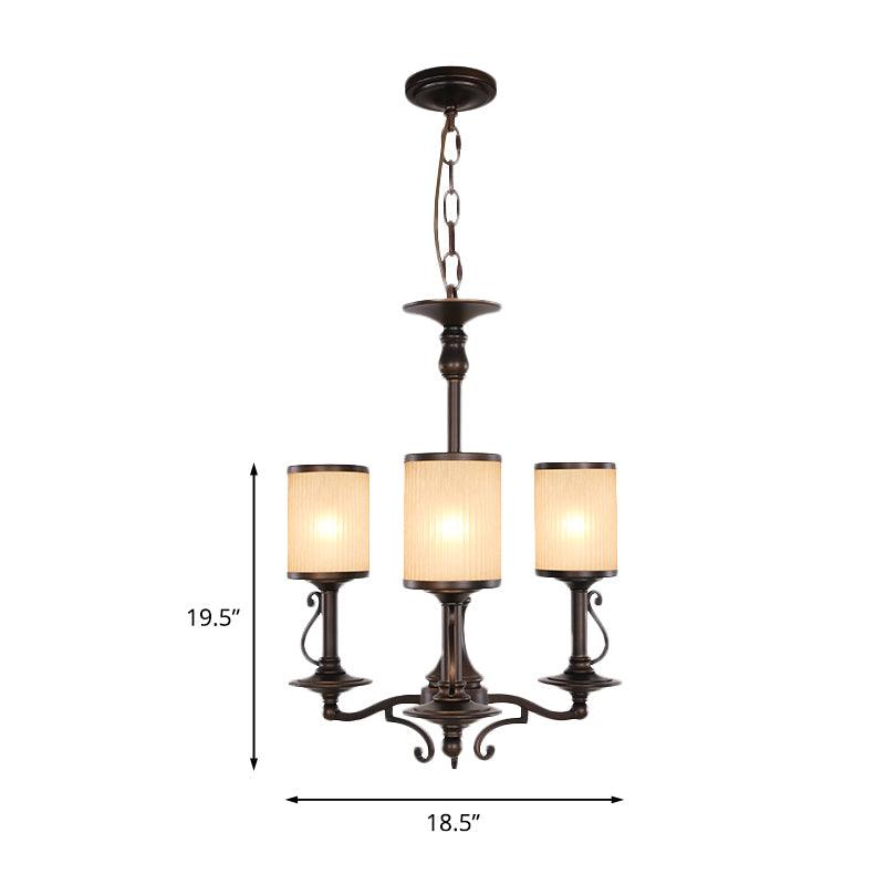 Beige Glass Black Chandelier Lamp Cylindrical 3/6/8 Heads Pendant Ceiling Light - Rebooters