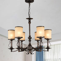 Beige Glass Black Chandelier Lamp Cylindrical 3/6/8 Heads Pendant Ceiling Light - Rebooters