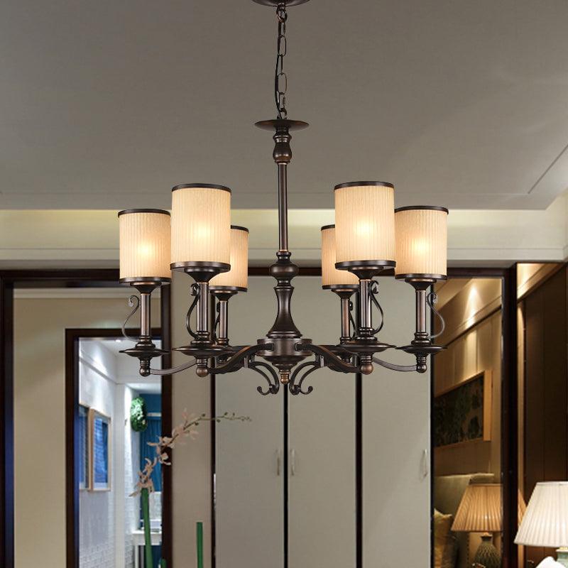 Beige Glass Black Chandelier Lamp Cylindrical 3/6/8 Heads Pendant Ceiling Light - Rebooters