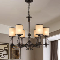 Beige Glass Black Chandelier Lamp Cylindrical 3/6/8 Heads Pendant Ceiling Light - Rebooters
