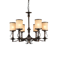 Beige Glass Black Chandelier Lamp Cylindrical 3/6/8 Heads Pendant Ceiling Light - Rebooters