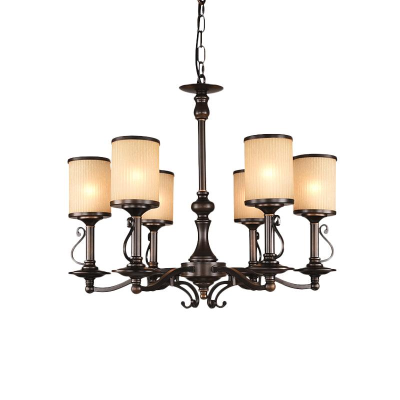 Beige Glass Black Chandelier Lamp Cylindrical 3/6/8 Heads Pendant Ceiling Light - Rebooters