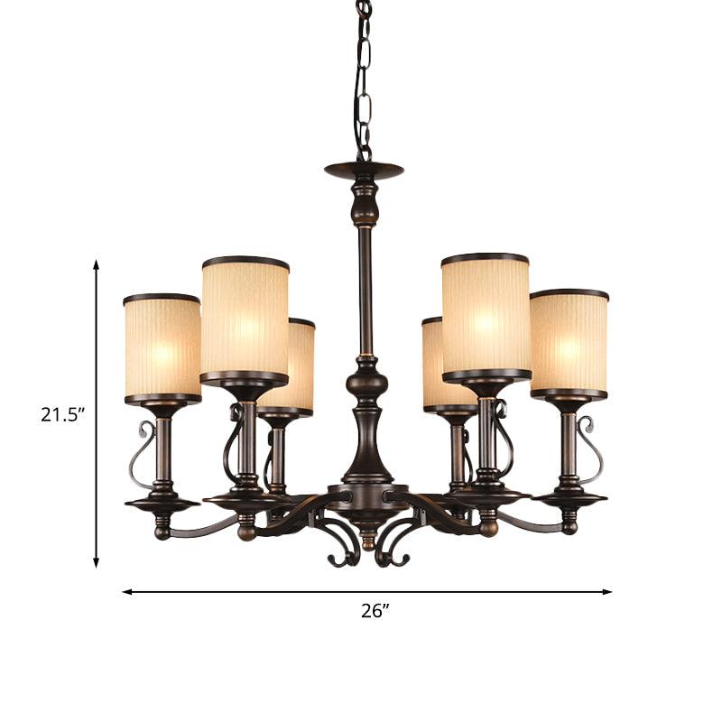 Beige Glass Black Chandelier Lamp Cylindrical 3/6/8 Heads Pendant Ceiling Light - Rebooters