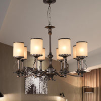 Beige Glass Black Chandelier Lamp Cylindrical 3/6/8 Heads Pendant Ceiling Light - Rebooters