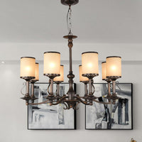 Beige Glass Black Chandelier Lamp Cylindrical 3/6/8 Heads Pendant Ceiling Light - Rebooters