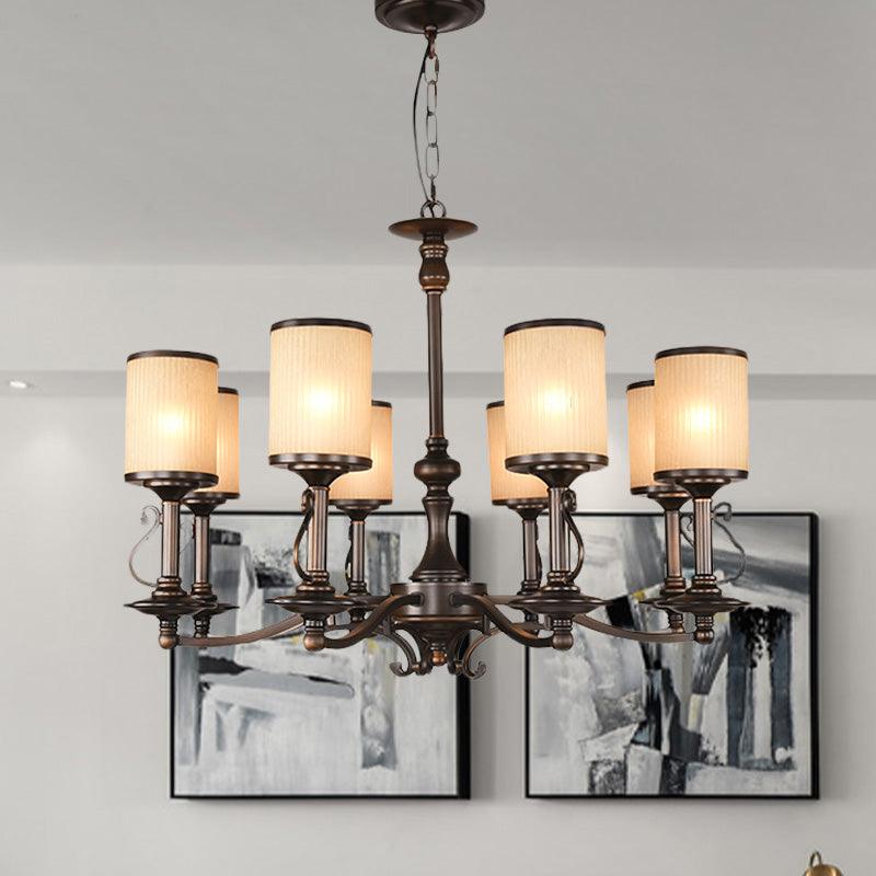 Beige Glass Black Chandelier Lamp Cylindrical 3/6/8 Heads Pendant Ceiling Light - Rebooters