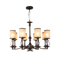 Beige Glass Black Chandelier Lamp Cylindrical 3/6/8 Heads Pendant Ceiling Light - Rebooters