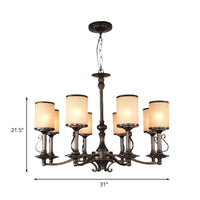 Beige Glass Black Chandelier Lamp Cylindrical 3/6/8 Heads Pendant Ceiling Light - Rebooters