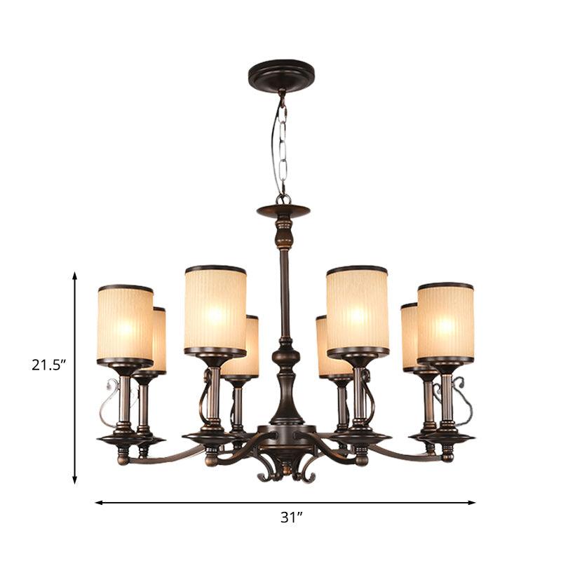 Beige Glass Black Chandelier Lamp Cylindrical 3/6/8 Heads Pendant Ceiling Light - Rebooters