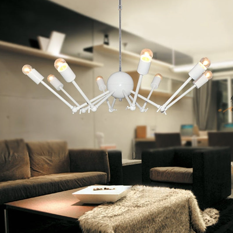 White Extendable Spider Chandelier Modernist 8-Bulb Iron Light - Rebooters