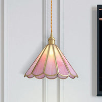 1 Head Suspension Pendant Light Korean Garden Flowerbud Pink Glass - Rebooters