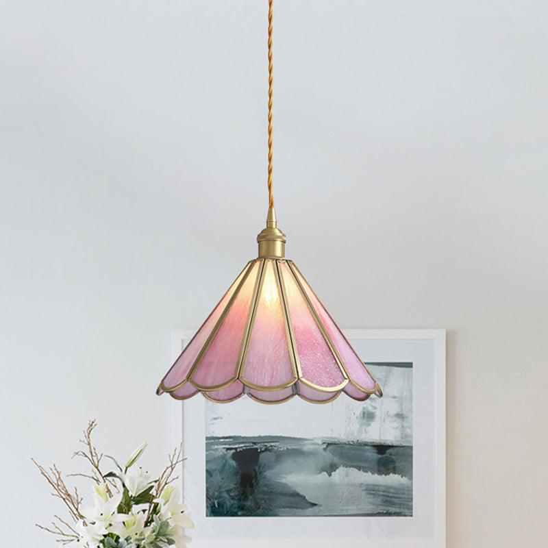 1 Head Suspension Pendant Light Korean Garden Flowerbud Pink Glass - Rebooters