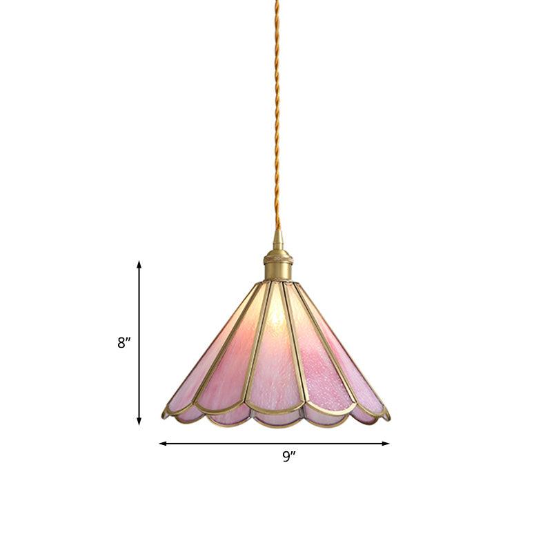 1 Head Suspension Pendant Light Korean Garden Flowerbud Pink Glass - Rebooters