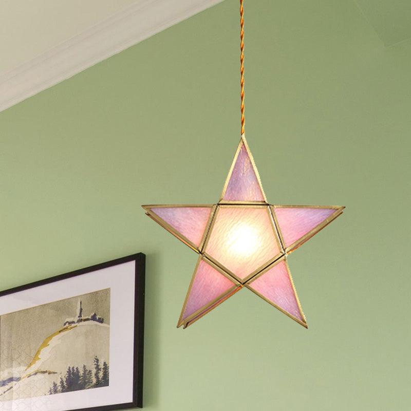 1 Head Suspension Pendant Light Korean Garden Flowerbud Pink Glass - Rebooters