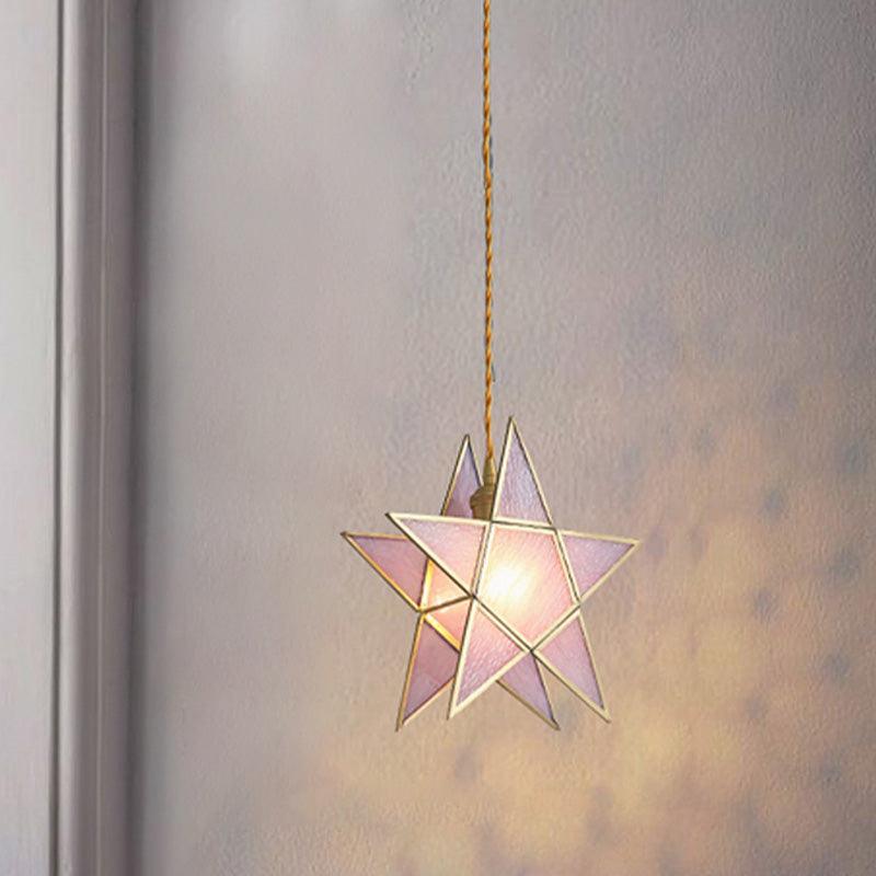 1 Head Suspension Pendant Light Korean Garden Flowerbud Pink Glass - Rebooters