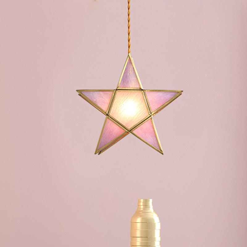 1 Head Suspension Pendant Light Korean Garden Flowerbud Pink Glass - Rebooters