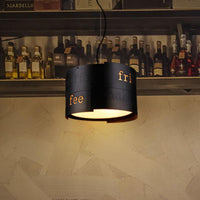 3-Light Chandelier Warehouse Script Printing Drum Iron Drop Lamp in Black - Rebooters