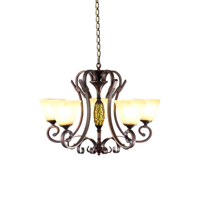 Pyramid Living Room Chandelier Lighting Antique Beige Glass 6 Heads Brown Suspension Light - Rebooters