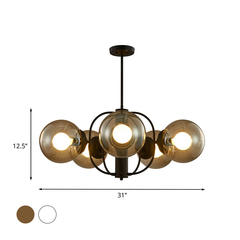 Clear Light-Tan Glass Sphere Chandelier Retro 5 Heads Ceiling Light - Rebooters