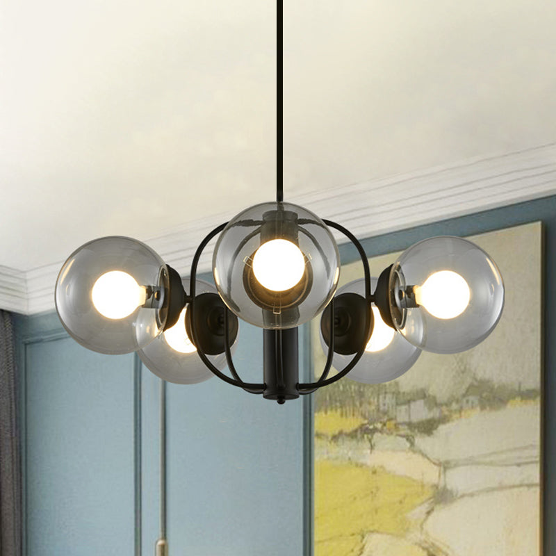 Clear Light-Tan Glass Sphere Chandelier Retro 5 Heads Ceiling Light - Rebooters