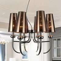 6 Bulbs Deep Cone Chandelier Light Rustic Black Iron Pendant - Rebooters