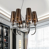 6 Bulbs Deep Cone Chandelier Light Rustic Black Iron Pendant - Rebooters
