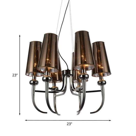 6 Bulbs Deep Cone Chandelier Light Rustic Black Iron Pendant - Rebooters